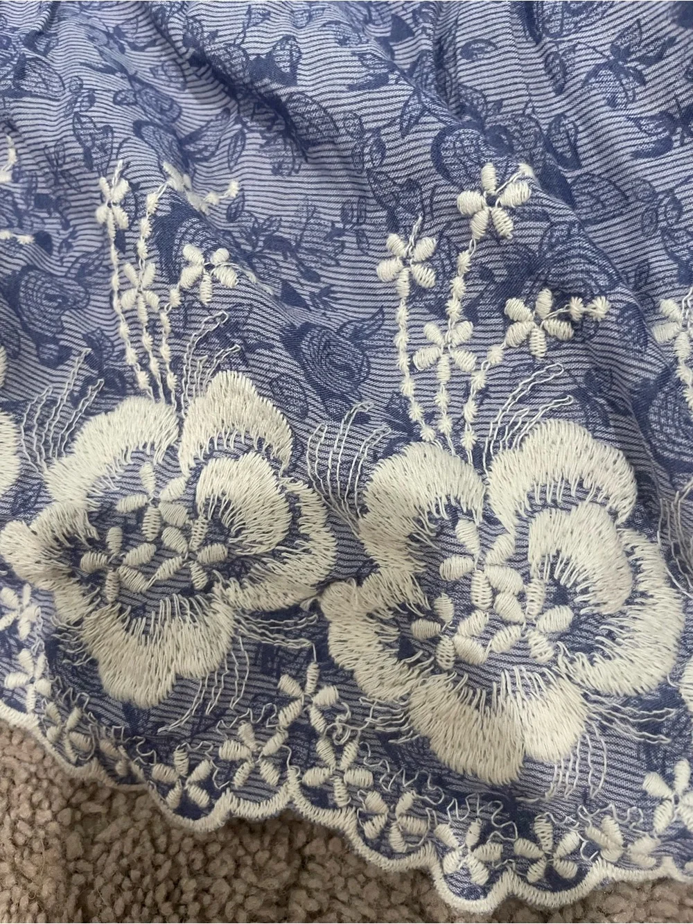 Laura Ashley Blue Floral Lace Dress with Cream Accent Flower